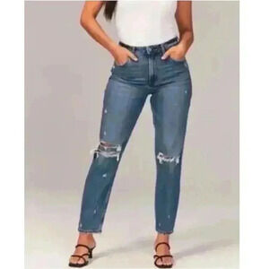 Abercrombie & Fitch The Mom High Rise Distressed Jeans Ripped Womens Size 26/2